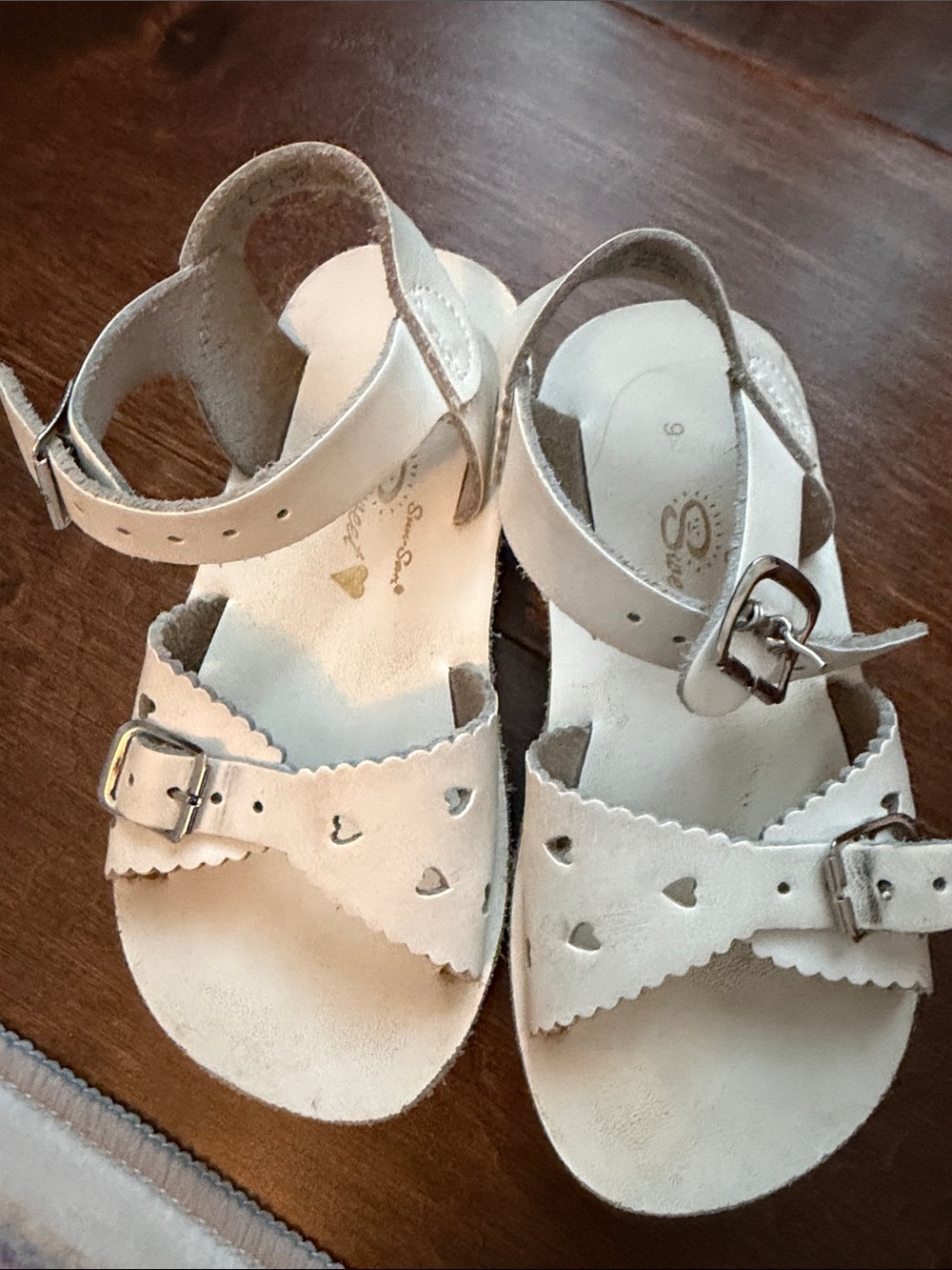 Salt Water Sandals by Hoy Girls White Heart Cutout Buckle Sandals